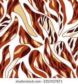 Modern tiger skin seamless pattern. Abstract animal fur ornament. African motif background. Decorative safari fashion surface. For fabric design, textile print, wrapping, cover. Vector illustration