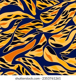 Modern tiger skin seamless pattern. African motif background. Abstract animal fur ornament. Decorative safari fashion surface. For fabric design, textile print, wrapping, cover. Vector illustration