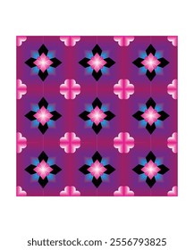 A modern tile design with pink and purple floral cross motifs, perfect for bold and unique patterns.