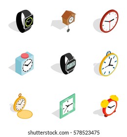 Modern time icons set. Isometric 3d illustration of 9 modern time vector icons for web