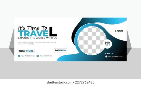  Modern Time to Travel facebook cover template Professional business with photo place modern layout white background and background Vivid