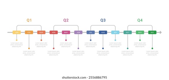 Modern Timeline 12 months template for business presentation