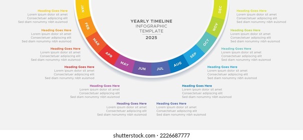 Modern Timeline Circle Business Infographic Template Design with 12 Periods Months