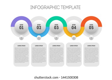 Modern timeline circle infographic template 5 steps. Business data visualization