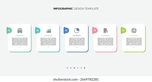 Plantilla de infografía de Creator de Modern Timeline. 5 opciones de línea de tiempo de viaje, calendario Plantilla de diseño de infografías simple plana