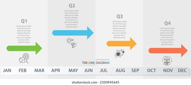 Modern timeline diagram infographic chart 12 month financial statistics graph with business calendar interface marketing presentation