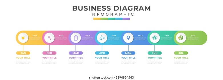 Modern Timeline diagram roadmap 7 Steps. presentation vector infographic. Infographic template for business.