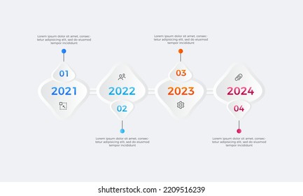 Diseño de infografía de cuatro pasos de la línea de tiempo moderna, plantilla de diseño de etiquetas Infográficas de la línea de tiempo con icono