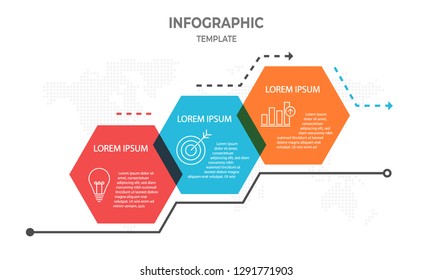 Infografía de línea de tiempo moderna 3 pasos o opciones.
