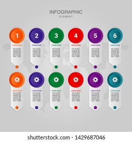 Modern Timeline infographic with 3d effect Business process with 6 options, square. colorful vector template