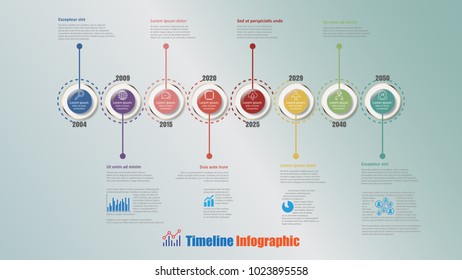 Modern timeline infographic with 8 steps circle designed for template brochure diagram planning presentation process webpages workflow. Vector illustration