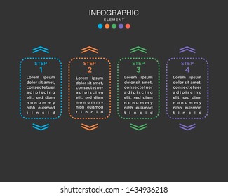 Modern Timeline infographic with glowing effect and dashed line. Business process with 4 options, square. Vector template