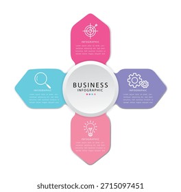 Infografía de línea de tiempo moderna con gráfico de información. Vector de Plantilla de infografías de negocios de cuatro pasos. Presentación de negocios. Se puede utilizar para el diagrama, flujo de trabajo.	
