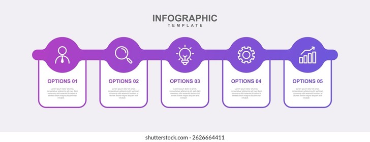 Modern Timeline Infographic Template with 5 Steps and Gradient Purple Design	