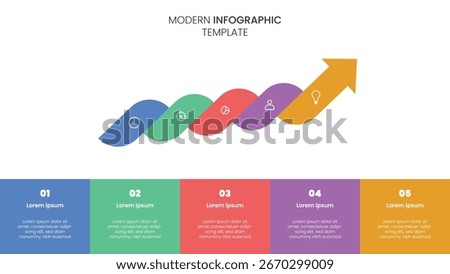 Modern timeline infographic template in 5 options. 5 steps infographic for business.