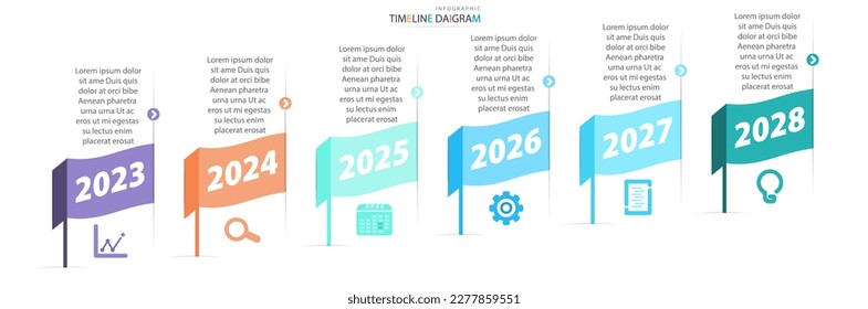 Modern timeline infographic template with 6 options for business graphics.Vector design can be used for banners, processes, layouts