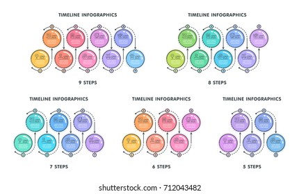 Modern timeline infographic template. Linear flat style business presentation concept. Vector illustration set