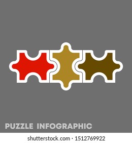 Modern timeline made 3 puzzle pieces colorful connected. Concept jigsaw strategic plan three stages. Realistic puzzle infographic design template. Vector illustration business progress puzzle analysis