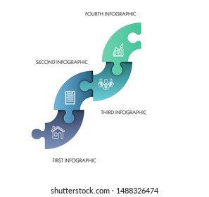 Modern timeline made 4 puzzle pieces colorful connected. Concept jigsaw strategic plan four stage. Realistic puzzle infographic design template. Vector illustration business progress puzzle 4 analysis