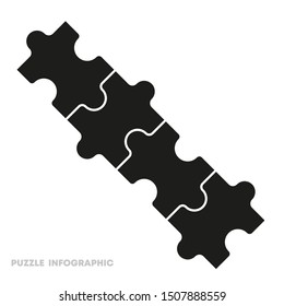 Modern timeline made 4 puzzle pieces colorful connected. Concept jigsaw strategic plan four stage. Realistic puzzle infographic design template. Vector illustration business progress puzzle 4 analysis
