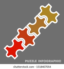 Modern timeline made 4 puzzle pieces colorful connected. Concept jigsaw strategic plan four stage. Realistic puzzle infographic design template. Vector illustration business progress puzzle 4 analysis