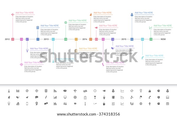 パステルカラーのマイルストーンを持つ 現代のタイムライン アイコンセットを含む のベクター画像素材 ロイヤリティフリー