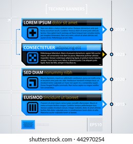 Modern timeline template. Futuristic techno business style. Useful for annual reports, presentations and advertising.