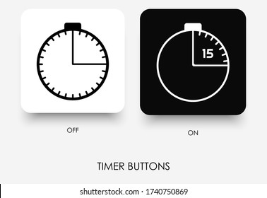 Ilustración moderna del botón del temporizador para la interfaz de usuario, interfaz del sistema, sitio web, etc. Diseñada en estilo minimalista con colores en blanco y negro. Stopwatch con elementos de precisión. Vector Eps 10