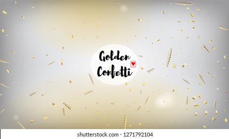 Modern Tinsel Confetti Isolated, Golden Celebration Foil. Cool Sparkling Christmas, New Year, Birthday Party Holiday Texture. Horizontal Shiny Streamers Background. Golden Tinsel Confetti Isolated