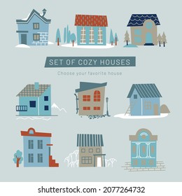 Modern tiny house. Flat house collection. Vector.