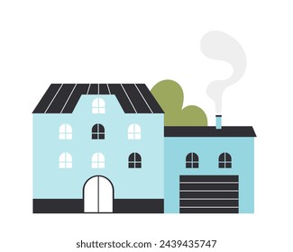 Modern tiny village house. Residential small cottage, front view building with garage cartoon vector illustration