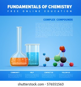 Modern tool set of Chemistry. Information card laboratory template. Online and education courses, web tutorial. Vector illustration.