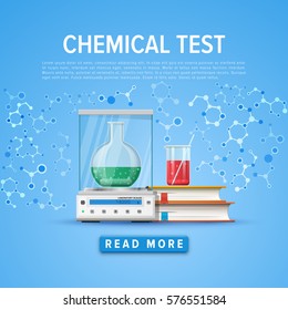 Modern tool set of Chemistry. Information card laboratory template. Online and education courses, web tutorial. Vector illustration.