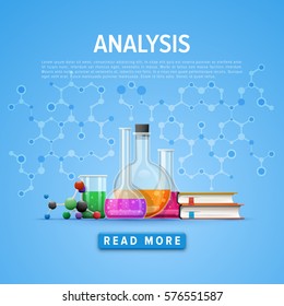 Modern tool set of Chemistry. Information card laboratory template. Online and education courses, web tutorial. Vector illustration.