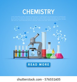 Modern tool set of Chemistry. Information card laboratory template. Online and education courses, web tutorial. Vector illustration.