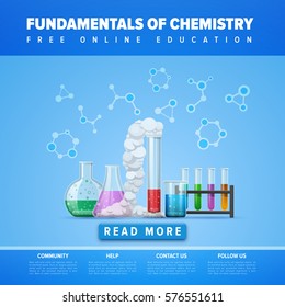 Modern tool set of Chemistry. Information card laboratory template. Online and education courses, web tutorial. Vector illustration.