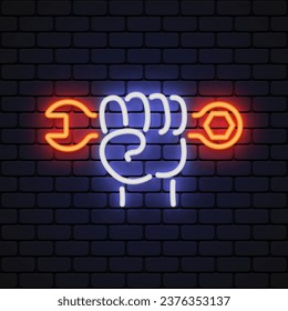 Herramientas modernas icono de mano neón, gran diseño para cualquier propósito