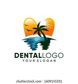 Modern Tooth Teeth Dental on the Beach logo design inspiration