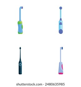 Modern toothbrush icons set cartoon vector. Various electric dental toothbrush. Dental hygiene device