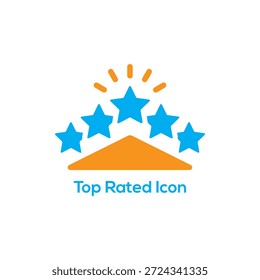 Icono moderno de primera categoría en estilo minimalista plano, concepto de excelencia de cinco estrellas con estrellas brillantes, Ilustración vectorial simple para negocios y diseño de calidad

