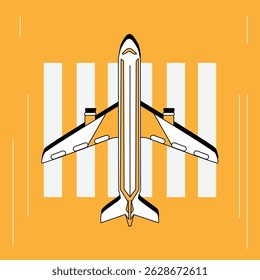 Modern Top View Vector Illustration of Airplane in Vibrant Colors with Runway Background