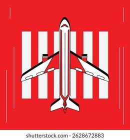 Modern Top View Vector Illustration of Airplane in Vibrant Colors with Runway Background