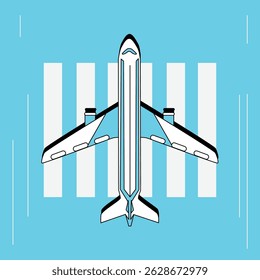 Modern Top View Vector Illustration of Airplane in Vibrant Colors with Runway Background