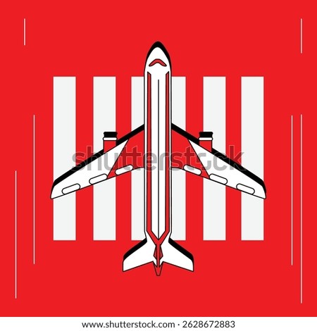 Modern Top View Vector Illustration of Airplane in Vibrant Colors with Runway Background