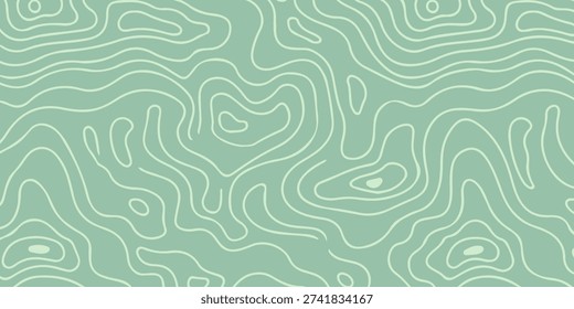 Modern topographic abstract background combining soft green hues and fine beige contour details, expressing harmony, balance, and natural geographic movement.