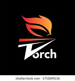 Modern Torch Flame Logo Design Vector, Text with Fire Sport Icon Graphic Idea