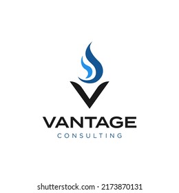 Modern Torch Flame Logo Design Template for Investment Consulting Business. V letter with Flame Illustration Vector. Financial Management Sign. Fire Shape Icon. Abstract Flame Mark Symbol