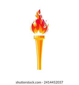 Modern torch with red and yellow flames. Blazing fire. The fiery torch of the champion's victory. Flame icon. Burning fire with sparks. Vector illustration on a white background.