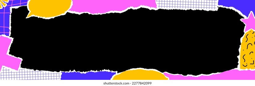 Modern torn paper Background. Trendy paper collage frame in vibrant color. Sticky notes, shreds of notebook pages. Vector illustration