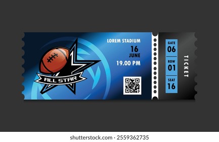 Modern tornoff american football tournament ticket template design